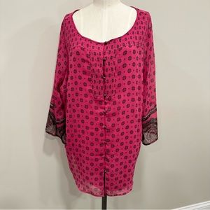 ISAAC MIZRAHI Live Tunic Button Up Lined Shirred Paisley Blouse Size 1X